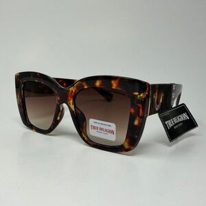 True Religion Womens Oversized Tortoise Square Sunglasses UV Protection Y2K Bold